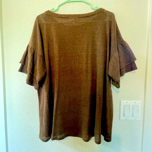 Women’s J. Jill brown linen top with layered flutter sleeve, size large - Picture 2 of 5